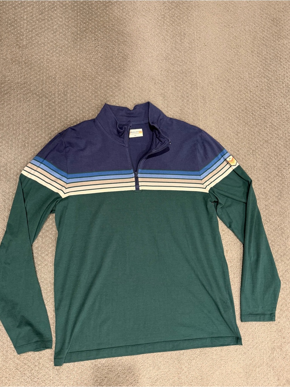 Marine Layer Men’s Striped Half-Zip Pullover - Navy & Forest Green